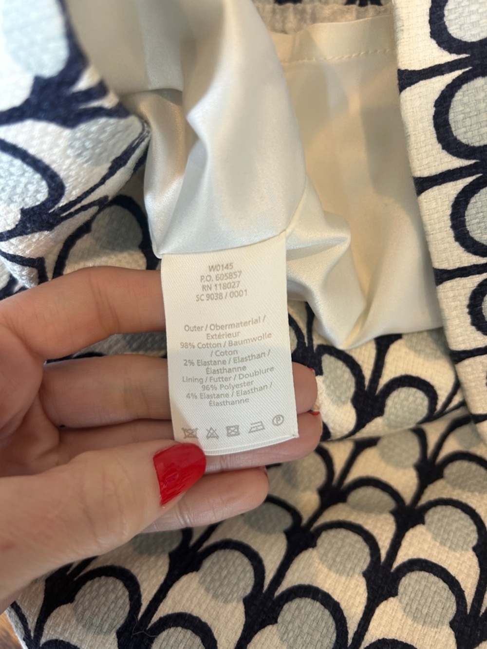Boden blue white Sleeveless Lined Sheath Textured Dress geo dot print dress Sz 6 - Picture 10 of 10